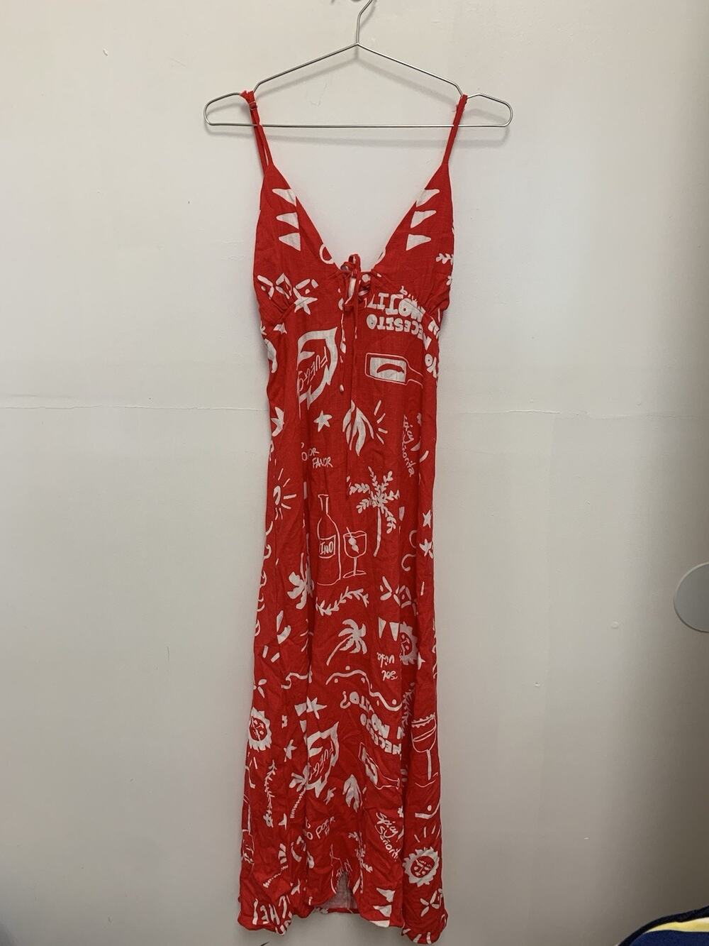 Paper Heart Anthropologie Mexico Maxi Dress Linen Blend Red Fuego XS